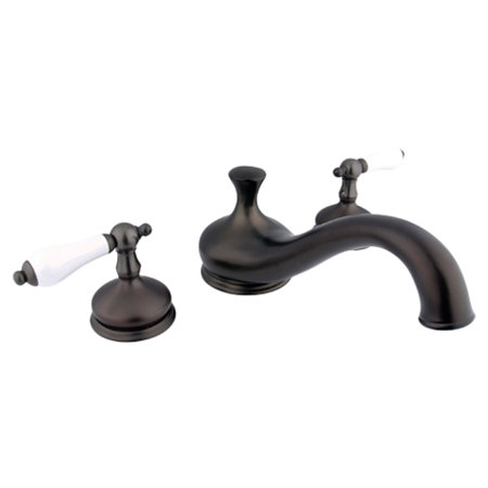 Oil Rubbed Bronze Double Handle Roman Tub Faucet with Ceramic Lever Handles
