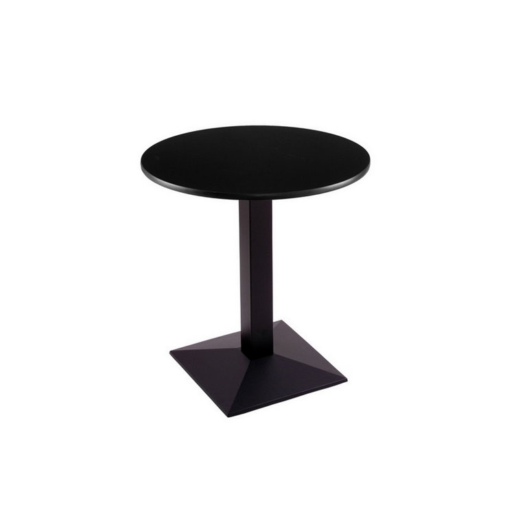 Black Round Wood Dining Table with Metal Base, 24"