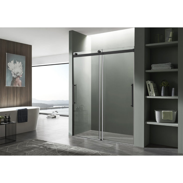 Stellar 48" x 76" Matte Black Frameless Sliding Shower Door