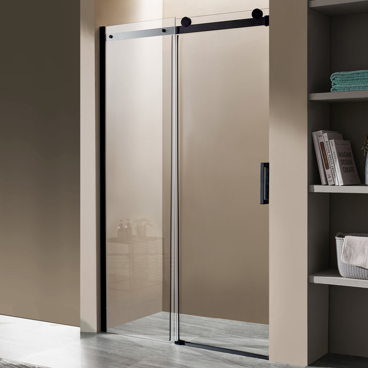 Rhodes Matte Black Frameless Sliding Shower Door with Handle
