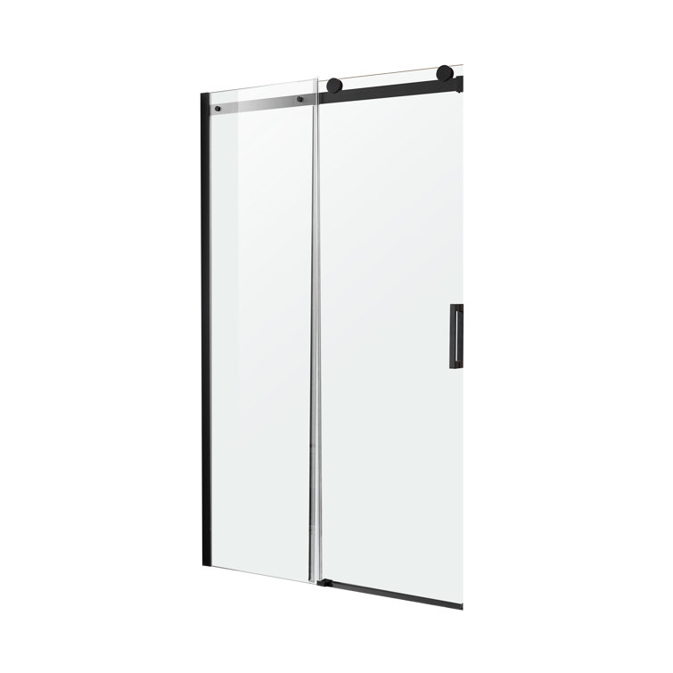 Rhodes Matte Black Frameless Sliding Shower Door with Handle