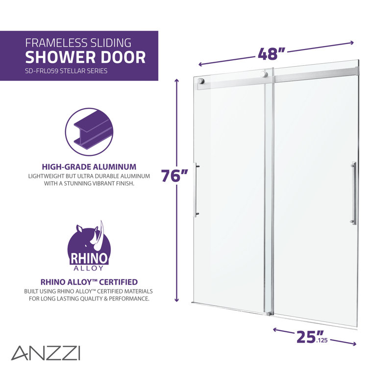 Stellar 48" x 76" Matte Black Frameless Sliding Shower Door