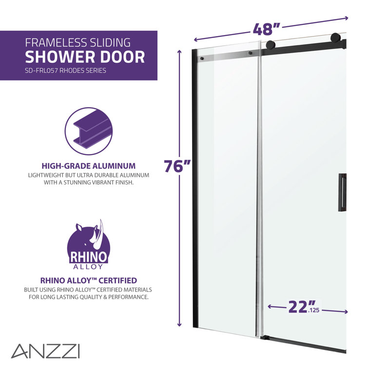Rhodes 48" x 76" Frameless Sliding Shower Door in Matte Black