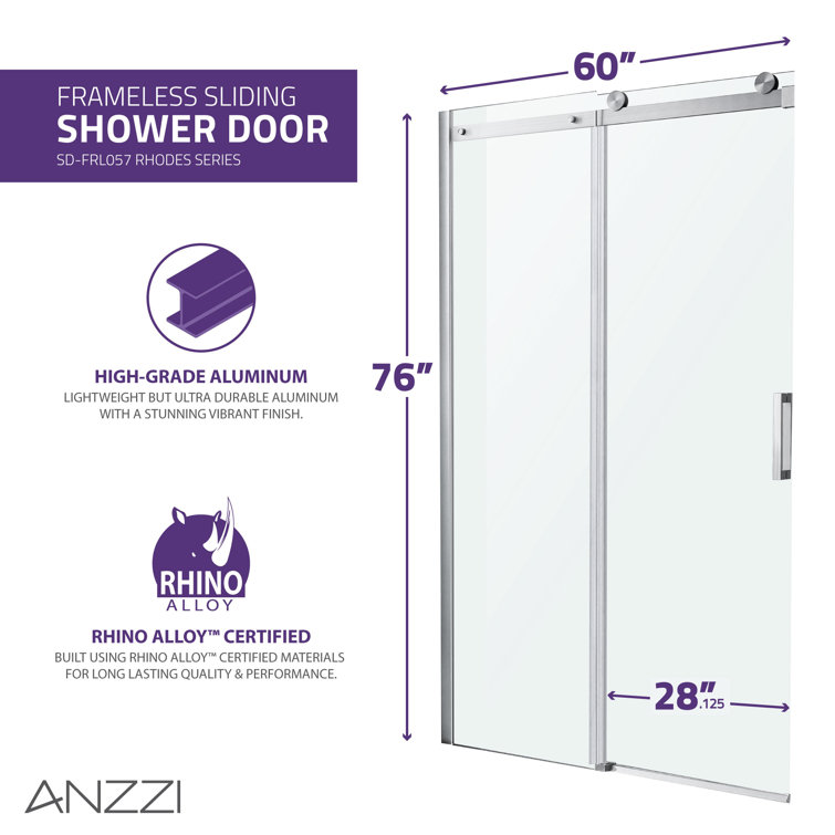 Rhodes 60" x 76" Frameless Sliding Shower Door in Brushed Nickel