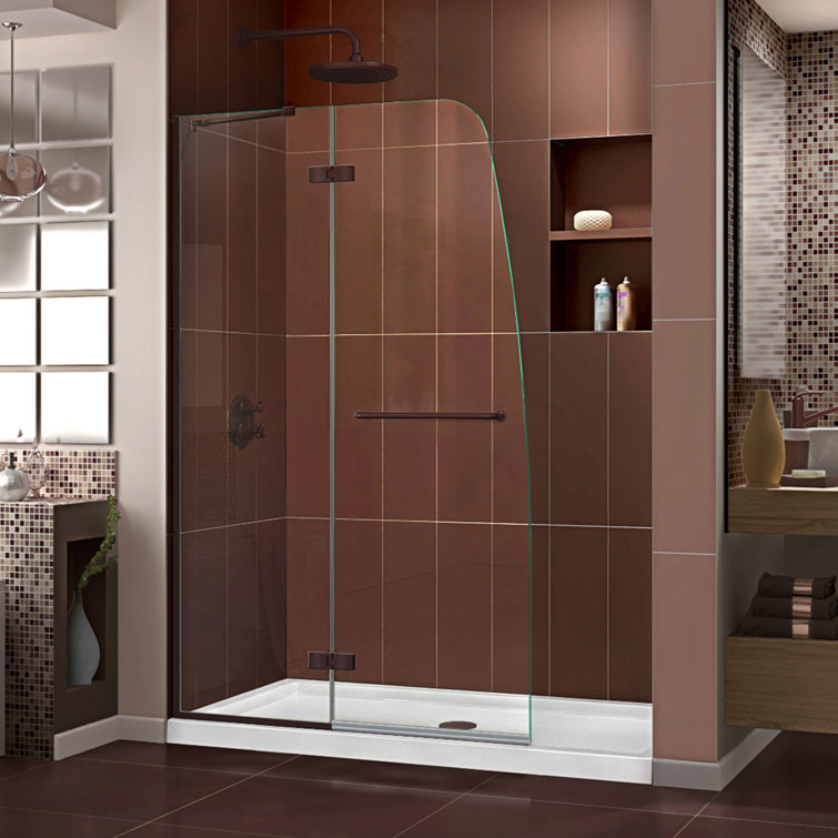 Bronze Frameless Pivot Shower Door with Curved Glass