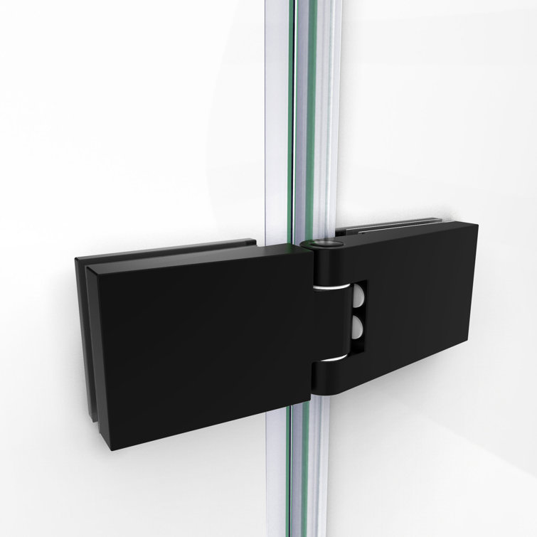 Aqua Ultra Frameless Satin Black Hinged Tub Door with Extender Panel