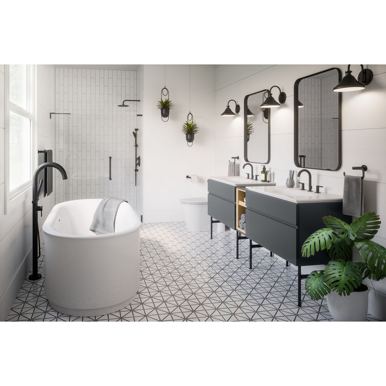 Matte Black Brass Widespread Bathroom Faucet with Lever Handles