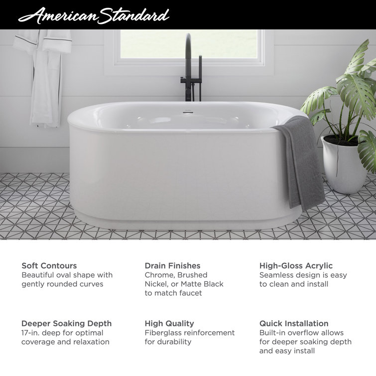 68'' White Freestanding Acrylic Soaking Bathtub