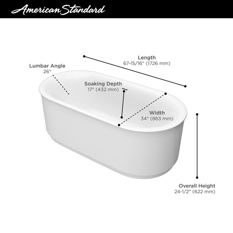 68'' White Freestanding Acrylic Soaking Bathtub