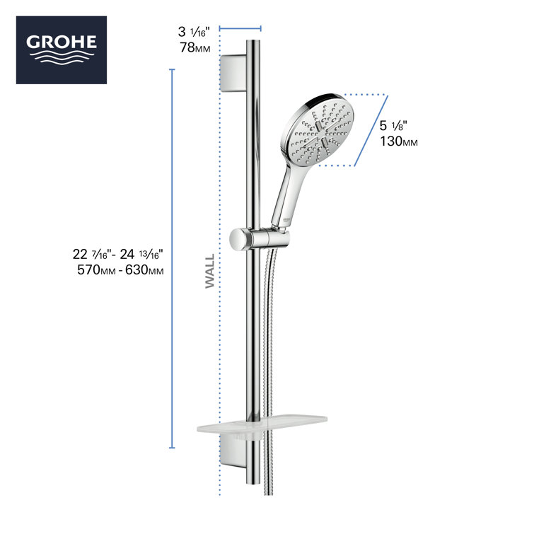 Chrome Dual Head Adjustable Height Rain Shower Set