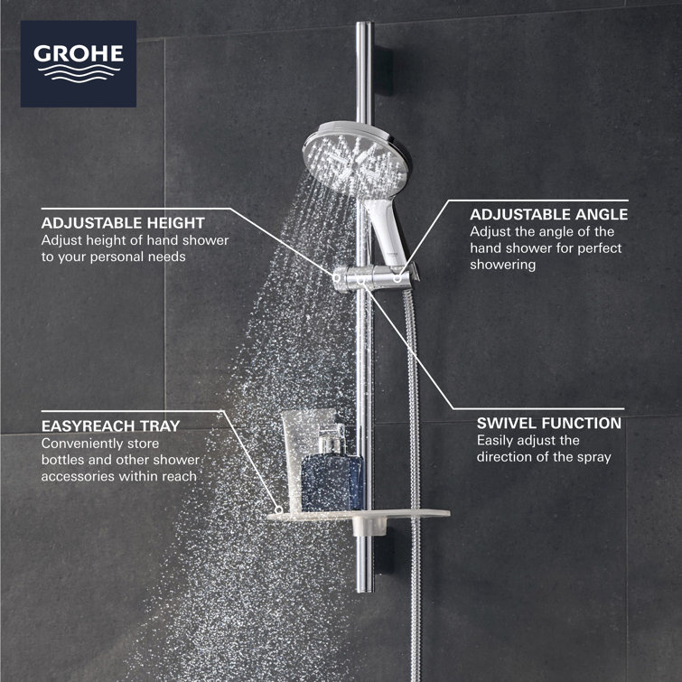 Chrome Dual Head Adjustable Height Rain Shower Set