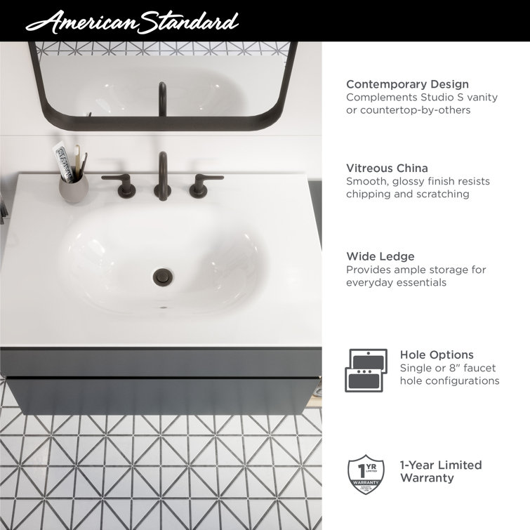 Studio S 24-Inch White Ceramic Rectangular Bathroom Sink with Overflow