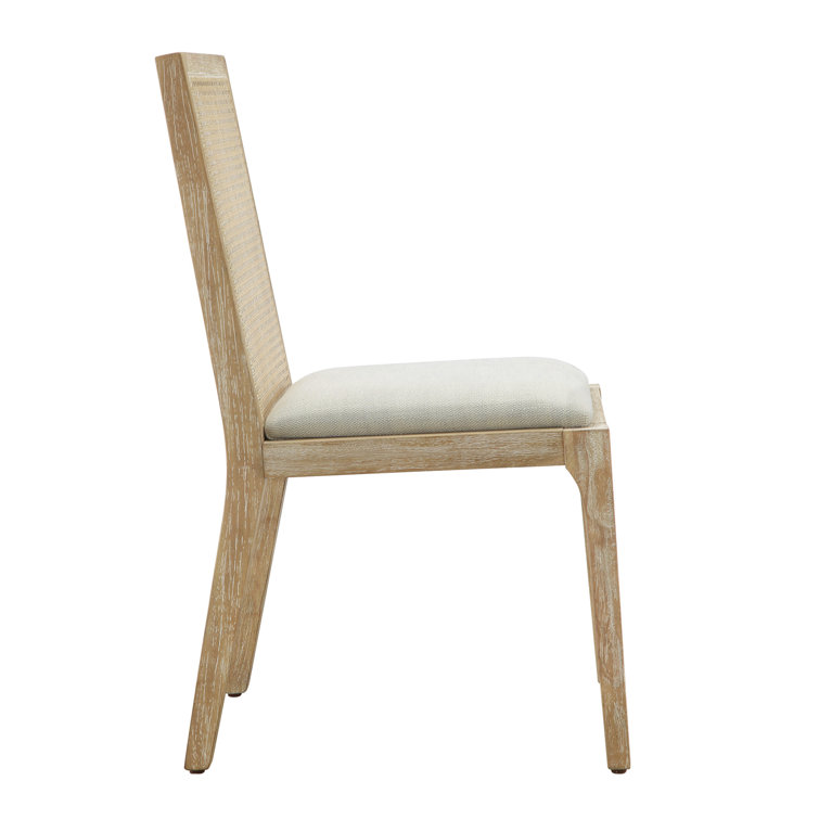 Brown Upholstered Wood and Cane Side Chair