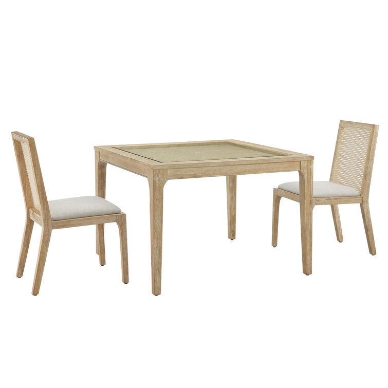 Brown Upholstered Wood and Cane Side Chair