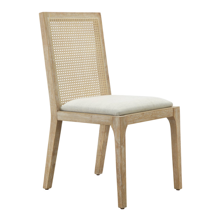 Brown Upholstered Wood and Cane Side Chair