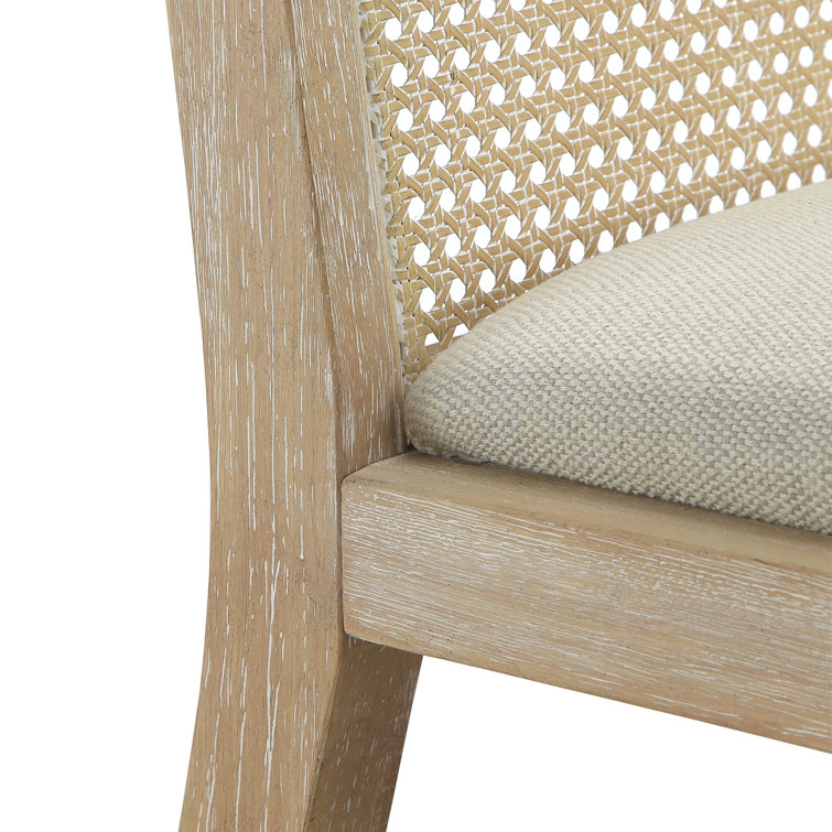 Brown Upholstered Wood and Cane Side Chair