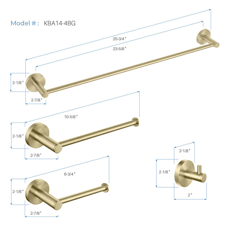 Brushed Gold Circular 4-Piece Metal Bathroom Hardware Set