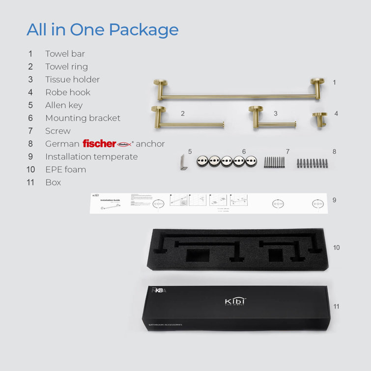 Brushed Gold Circular 4-Piece Metal Bathroom Hardware Set