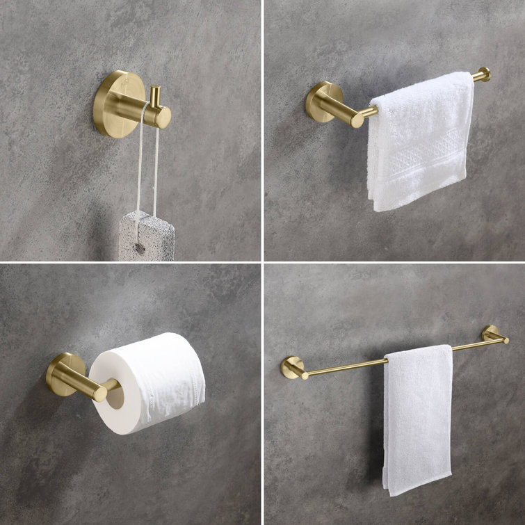 Brushed Gold Circular 4-Piece Metal Bathroom Hardware Set