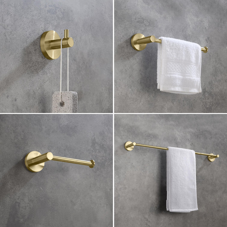 Brushed Gold Circular 4-Piece Metal Bathroom Hardware Set