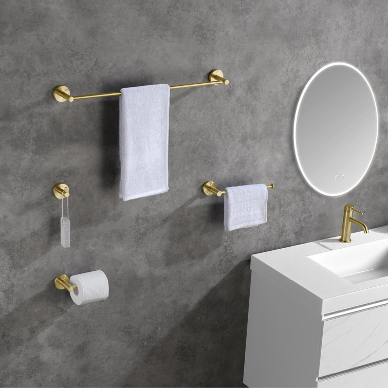 Brushed Gold Circular 4-Piece Metal Bathroom Hardware Set