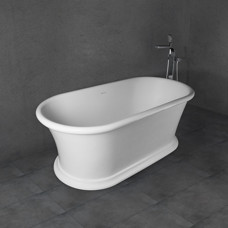 61" Matte White Freestanding Solid Surface Soaking Bathtub