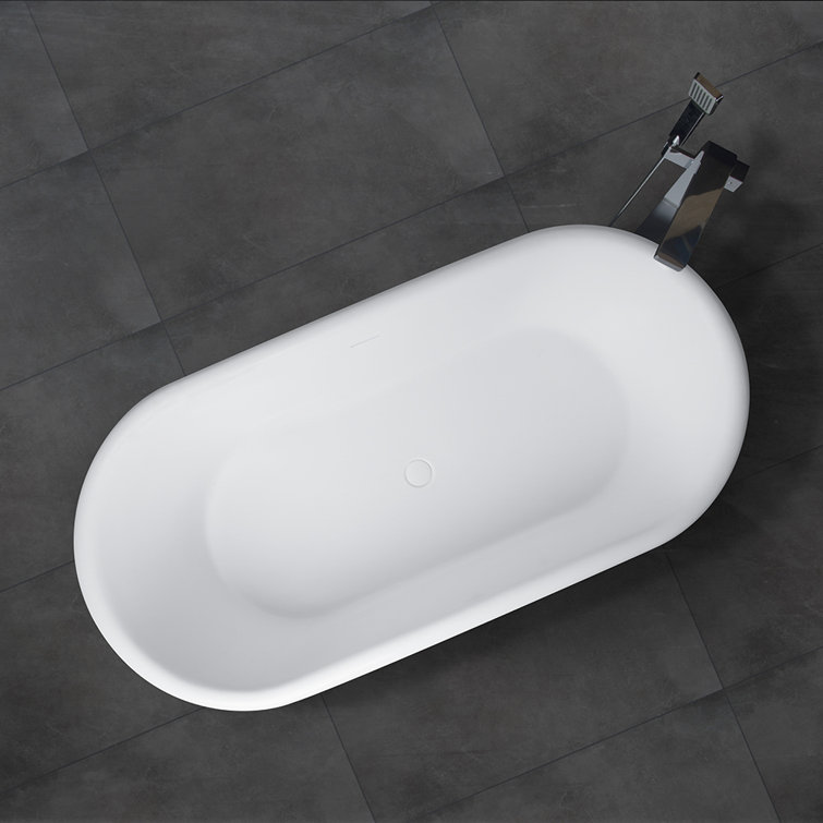 61" Matte White Freestanding Solid Surface Soaking Bathtub