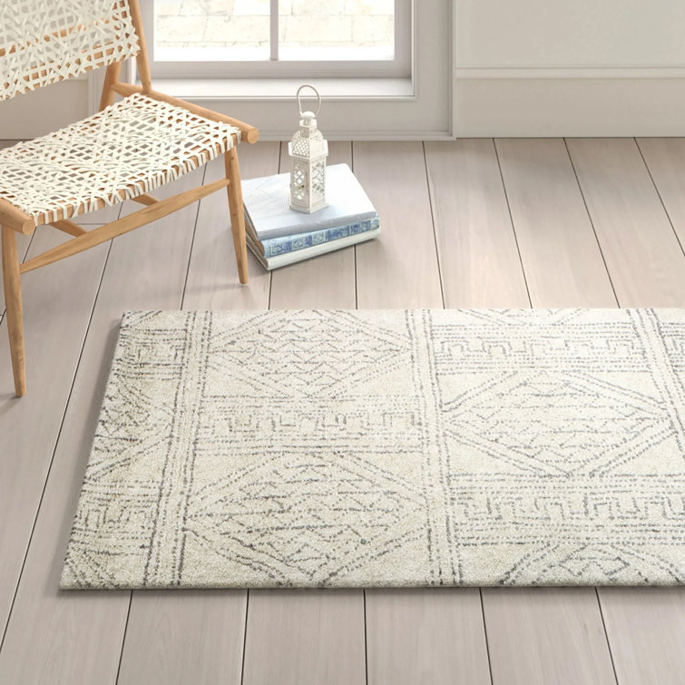 Ivory and Gray Hand-Tufted Wool Geometric Area Rug