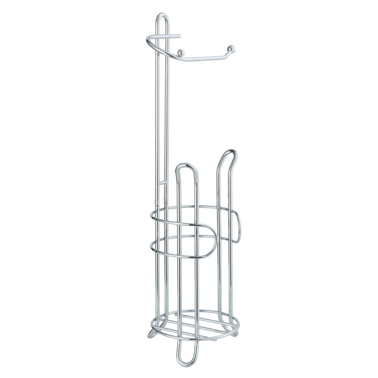 Silver Chrome Freestanding Toilet Paper Holder with Storage