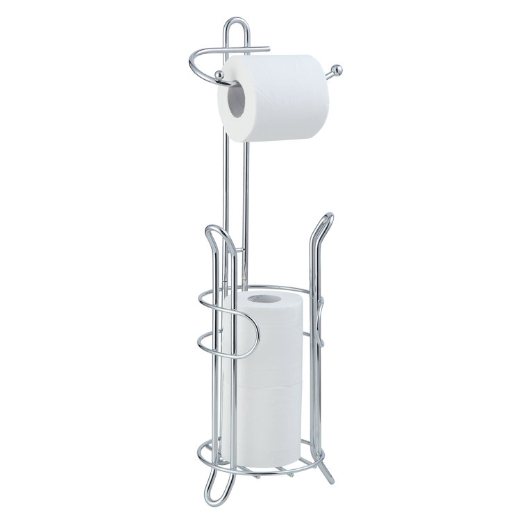 Silver Chrome Freestanding Toilet Paper Holder with Storage