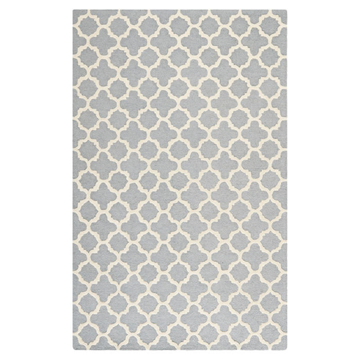 Hand-Tufted Silver and Ivory Wool Geometric Rug, 6' Square