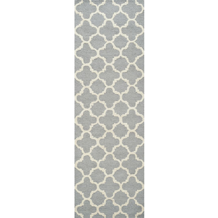 Hand-Tufted Silver and Ivory Wool Geometric Rug, 6' Square