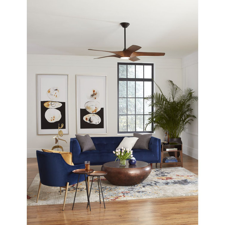 60'' Koa Woodgrain Smart Ceiling Fan with LED Light