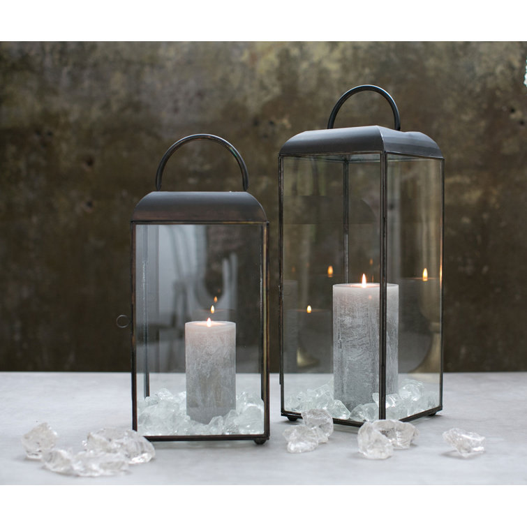 Black Metal and Glass Hanging Outdoor Lantern
