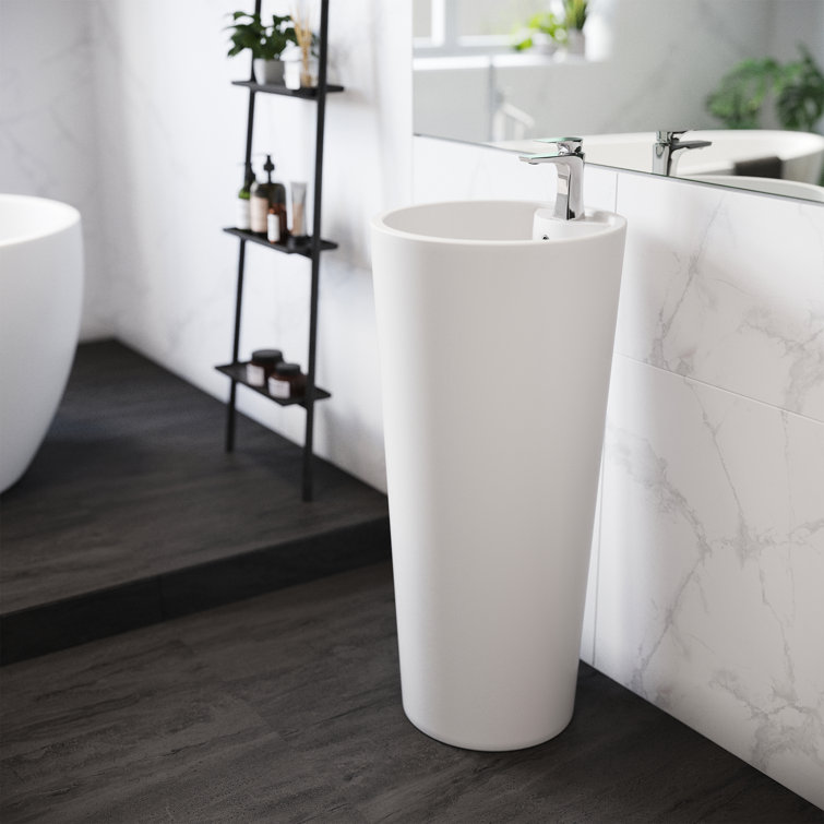 Glossy White Monaco 33.5" Ceramic Pedestal Bathroom Sink