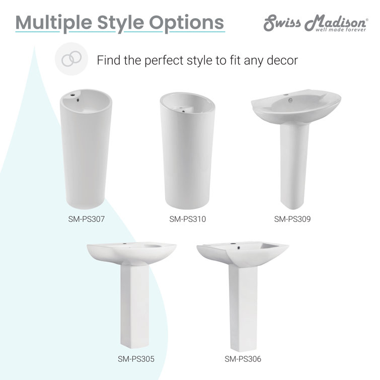 White Glossy Ceramic Pedestal Bathroom Sink