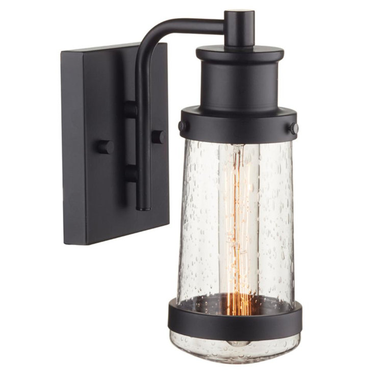 Bennett Matte Black 10" Metal Wall Sconce with Seeded Glass