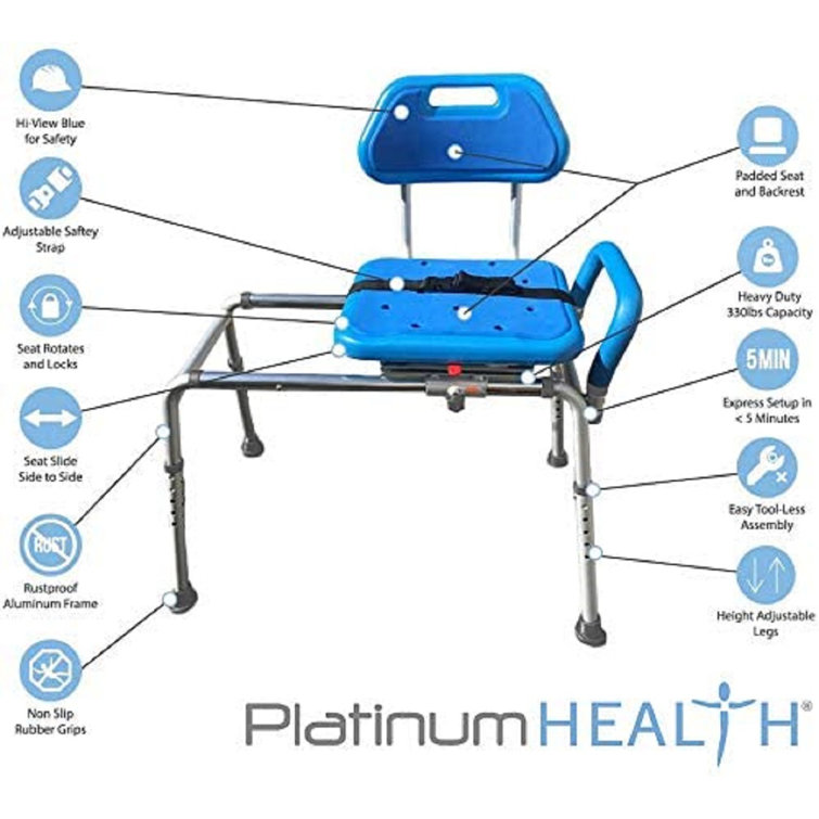 Blue Adjustable Plastic Sliding Transfer Bench with Swivel Seat