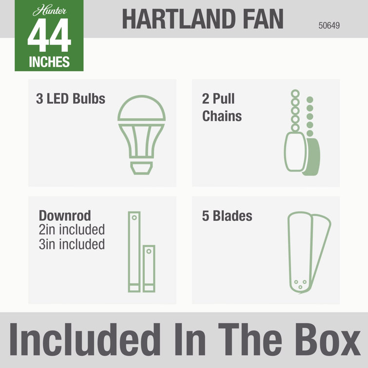 Hartland Indigo Blue 44" LED Ceiling Fan with 5 Light Gray Oak Blades