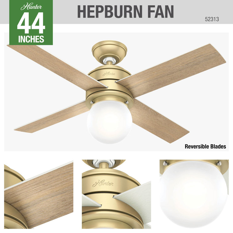 Hepburn 44" Modern Brass Low Profile Ceiling Fan with LED Chandelier