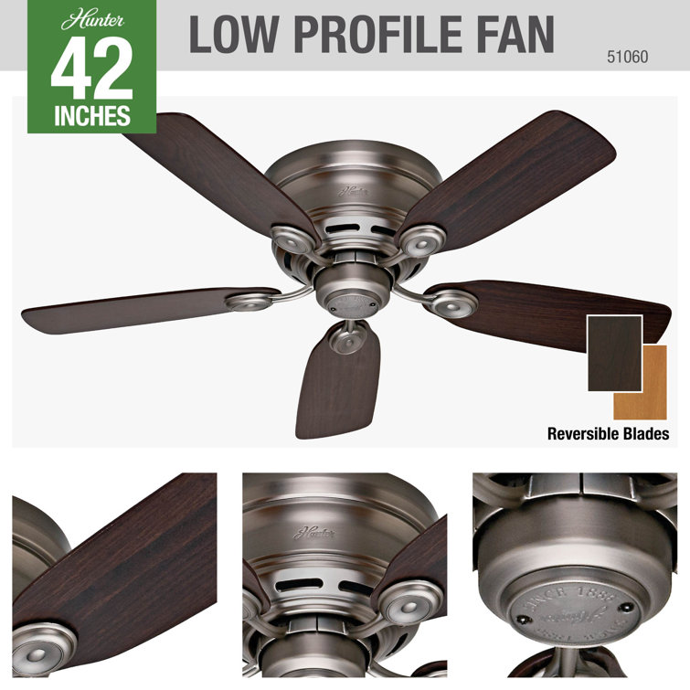 Antique Pewter 42" Low Profile Ceiling Fan with Reversible Chestnut/Walnut Blades