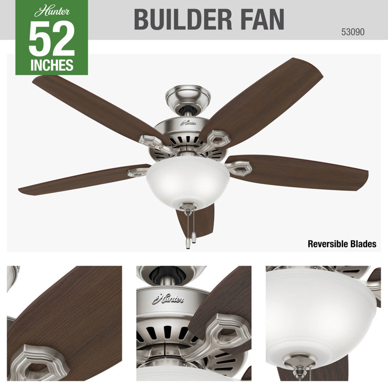 52" Brushed Nickel Ceiling Fan with LED Light and Reversible Blades