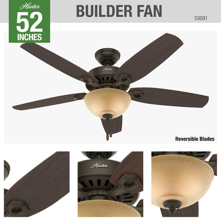 52'' New Bronze Ceiling Fan with LED Light and Reversible Blades