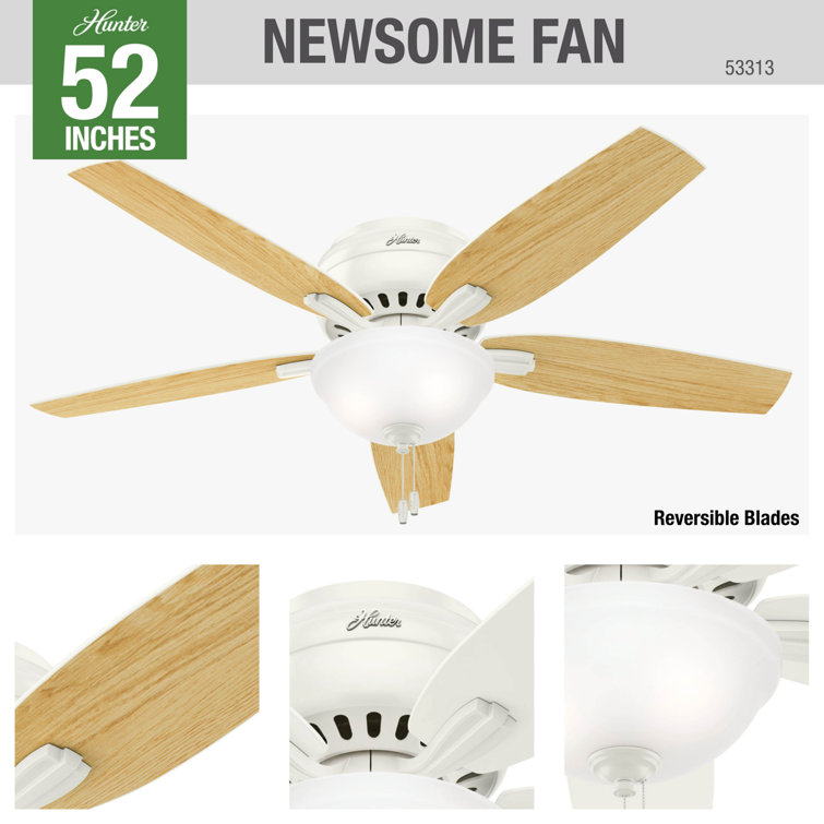 52" White Low Profile Ceiling Fan with LED Light