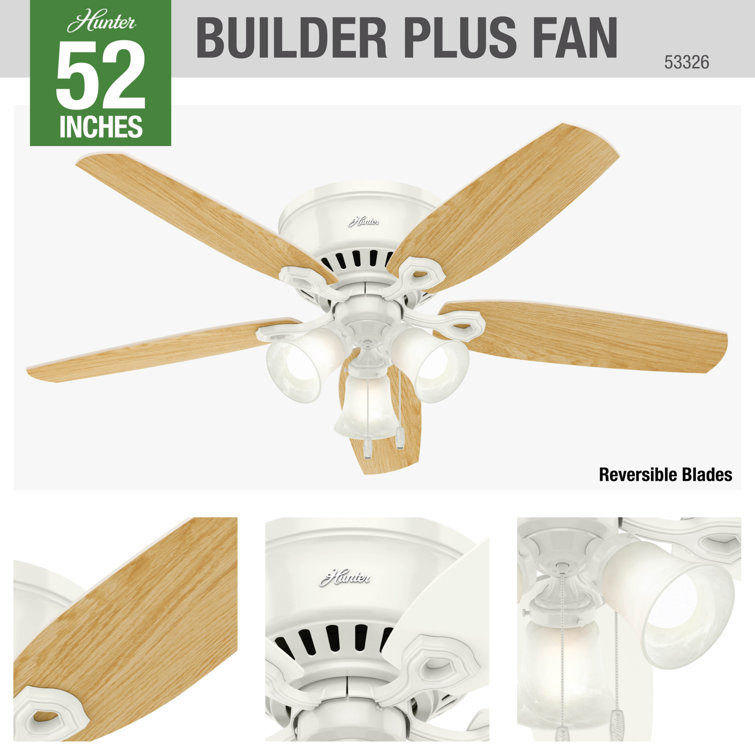 52" Snow White Low Profile Ceiling Fan with LED Chandelier Lighting