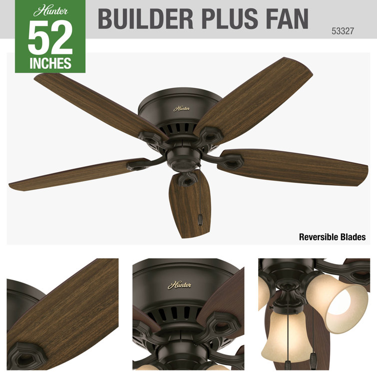 Hunter Low Profile 52" Bronze Ceiling Fan with LED Light and Remote Control