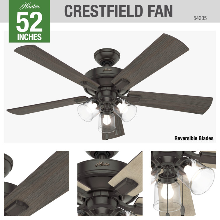 Hunter Crestfield Low Profile 52" Bronze Ceiling Fan with LED Lights