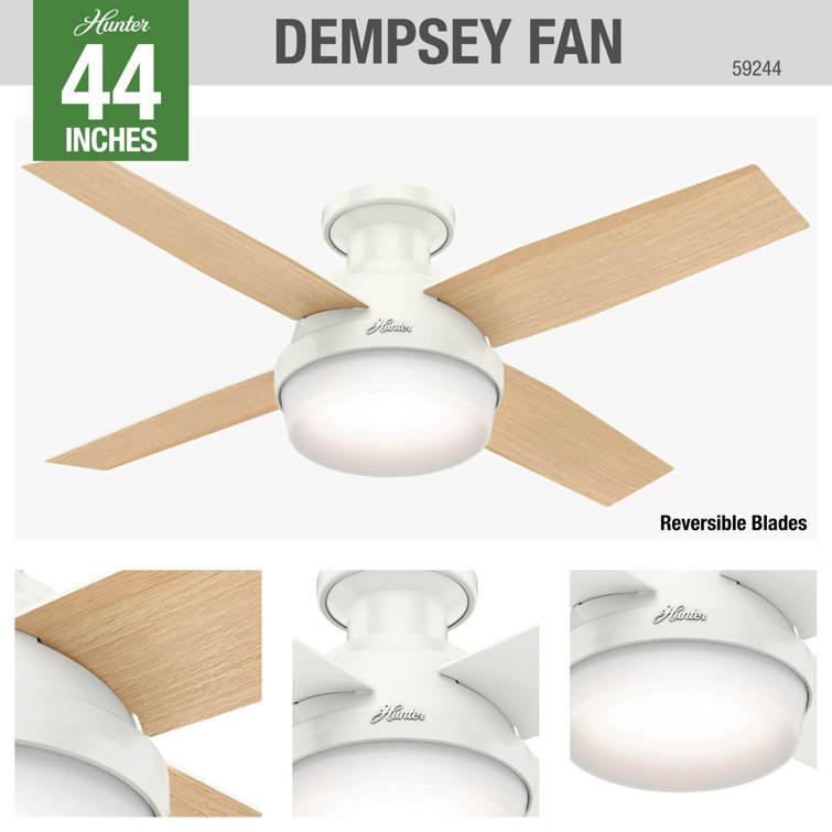 44" White Low Profile Ceiling Fan with LED Light and Remote