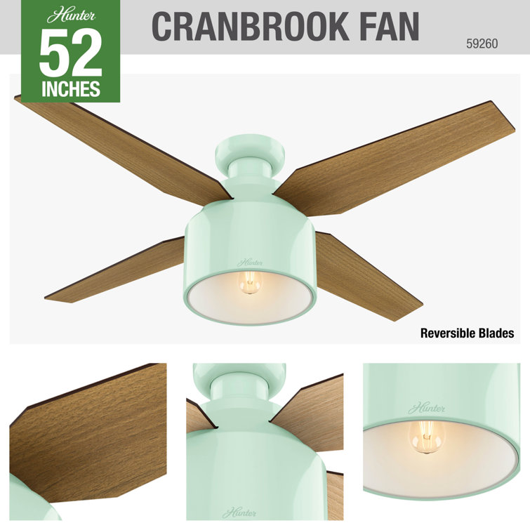 52" Cranbrook Mint Low-Profile Ceiling Fan with LED Light & Remote