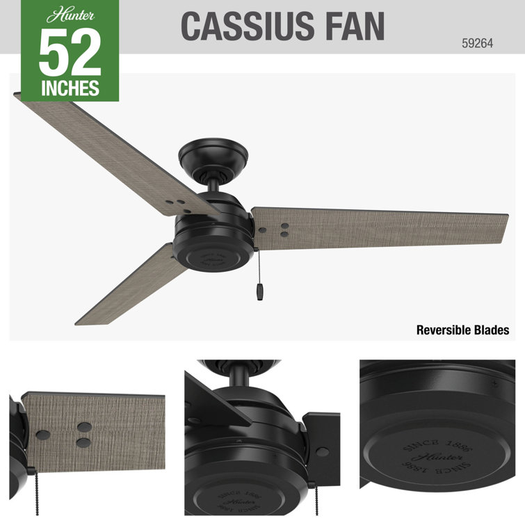 Matte Black 52" Outdoor Ceiling Fan with Reversible Blades